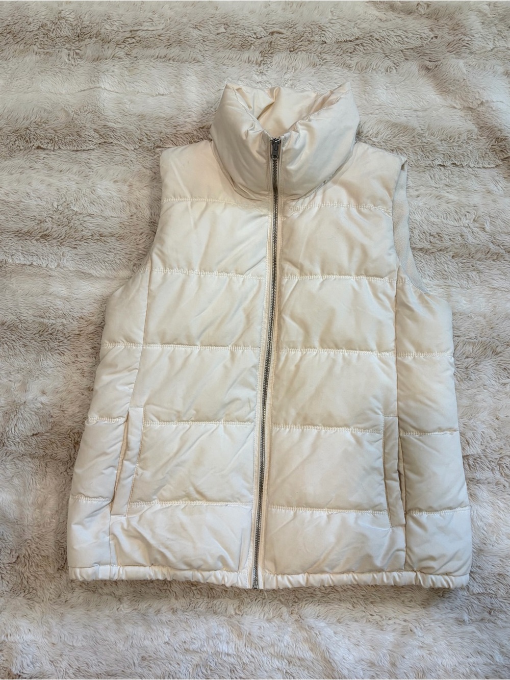 Old Navy Cream Quilted Puffer Vest ivory large